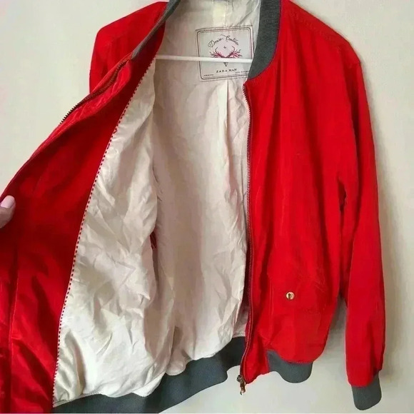 Zara Man Denim Couture Men’s Red Bomber Baseball Full Zip Jacket Size XL - Picture 6 of 8